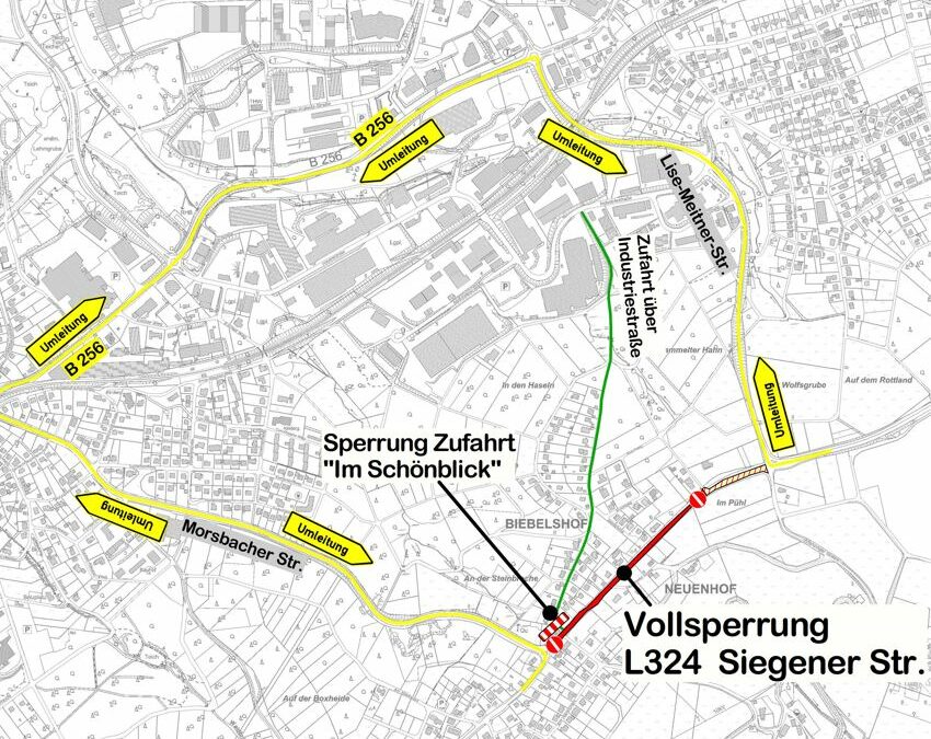 Vollsperrung der L324 im Bereich der Ortslage Waldbröl – Biebelshof