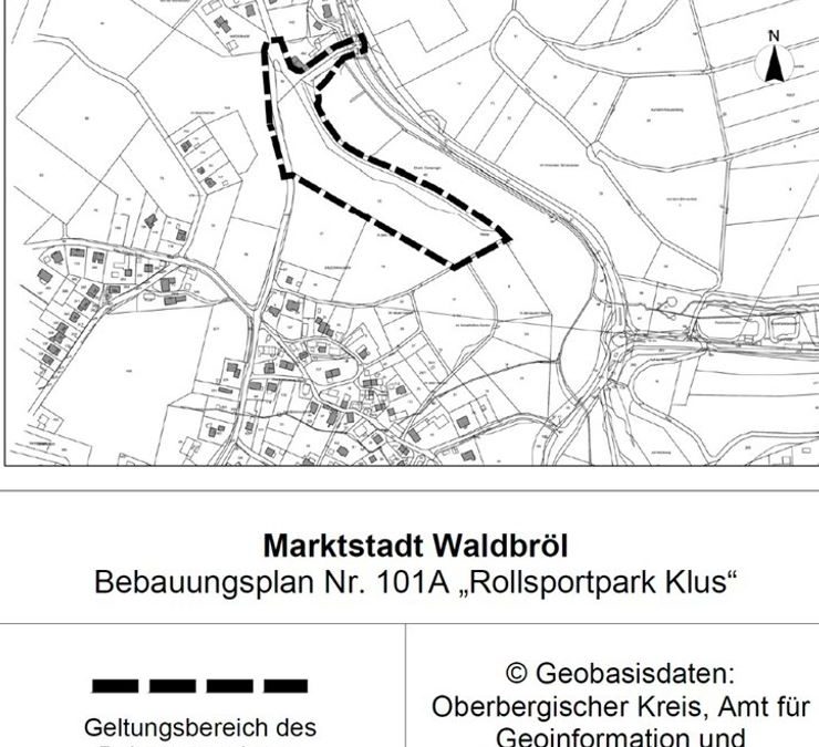 Inkrafttreten des Bebauungsplanes Nr. 101A „Rollsportpark Klus“ der Marktstadt Waldbröl